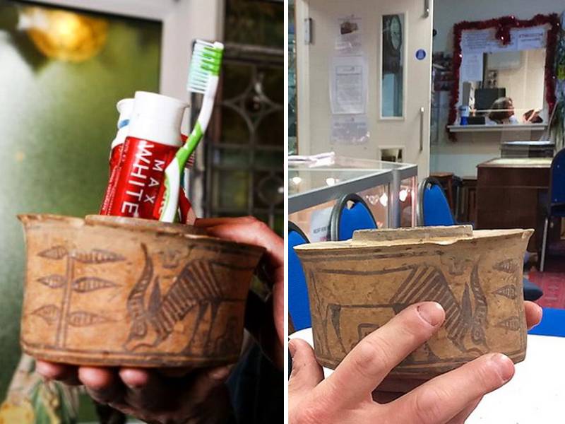 Мужчина из Англии случайно купил 4000-летний сосуд и 5 лет держал в нем зубную щетку и пасту