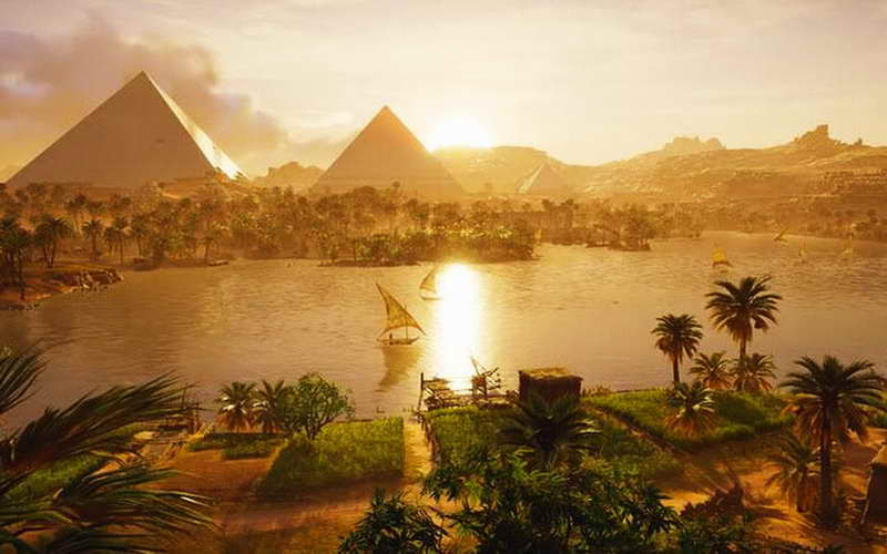 Пирамилы Гизы на реке Нил в Египте