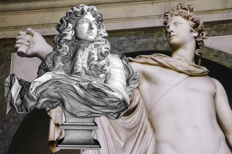Бюст Людовика XIV и статуя Аполлона